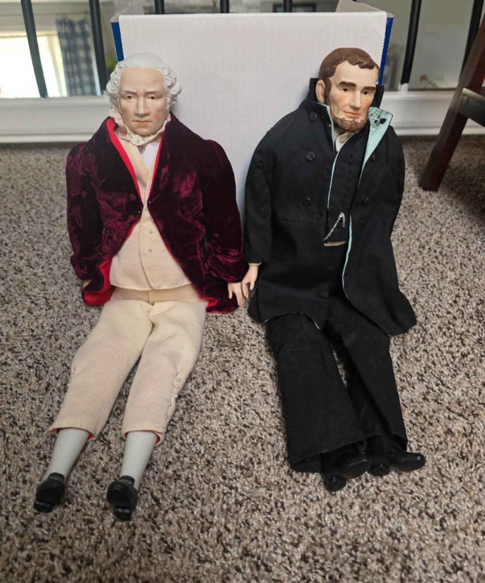 Two Historical Porcelain Dolls - Abraham Lincoln and Founding Father Style
